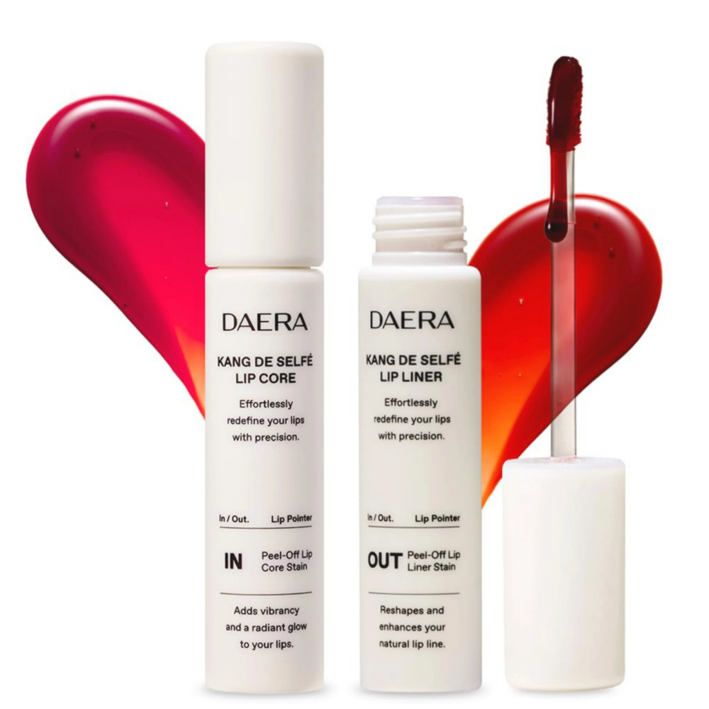 DAERA KANG DE SELFE Lip Set – Peel-Off Lip Liner & Lip Stain, Cool Cherry