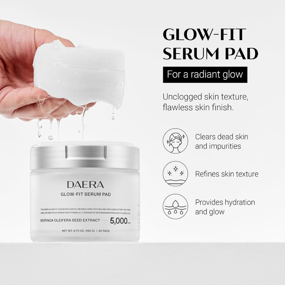 DAERA Glow Fit Serum Pad – Hydrating Toner Pads for Pore Care, 60 Pads